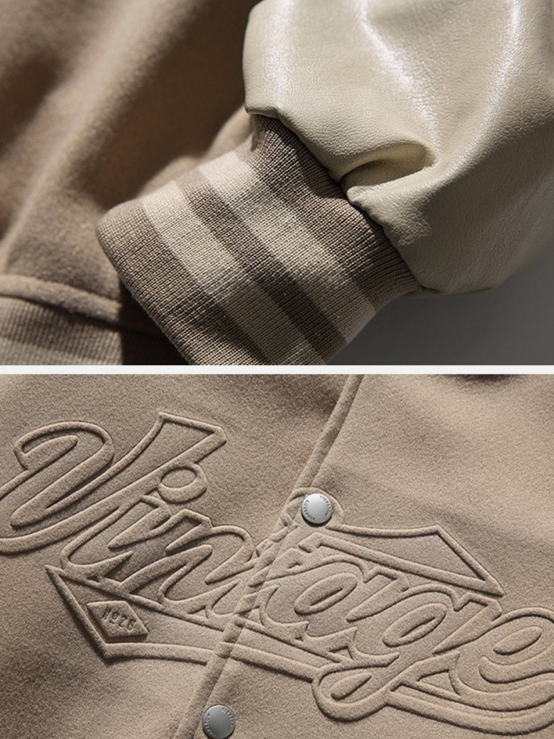 Vestes Aelfric Eden Lettres Print Varsity Jacket Beige | FOZ-15446455